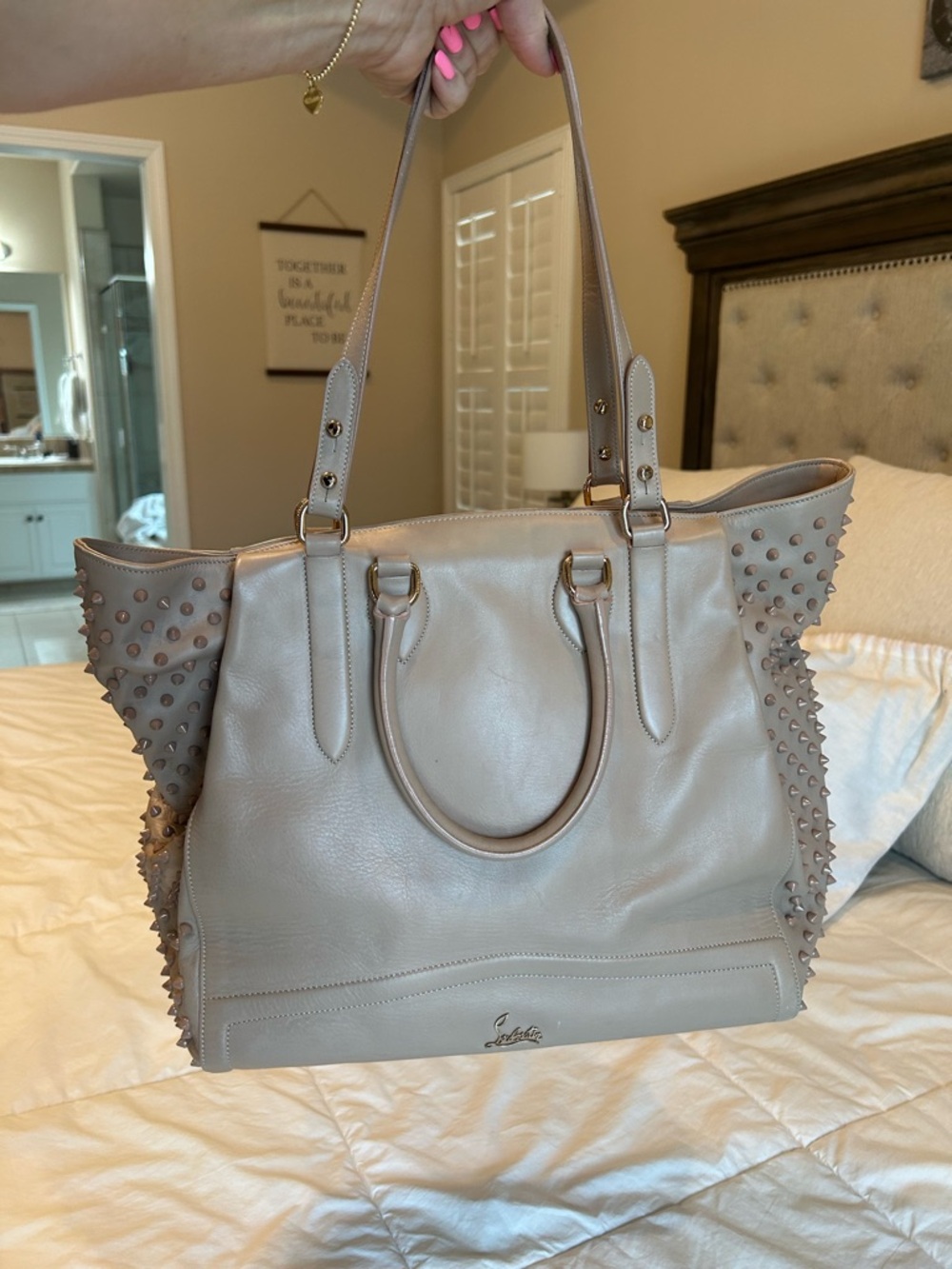 Christian Louboutin Blush Leather Tote with Signature Logo